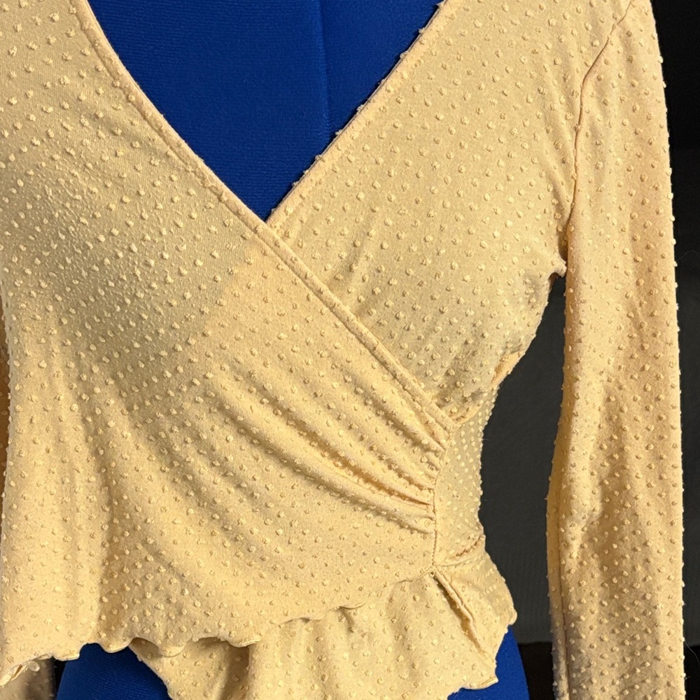 Elegant Mustard Wrap Blouse - Picture 2 of 8